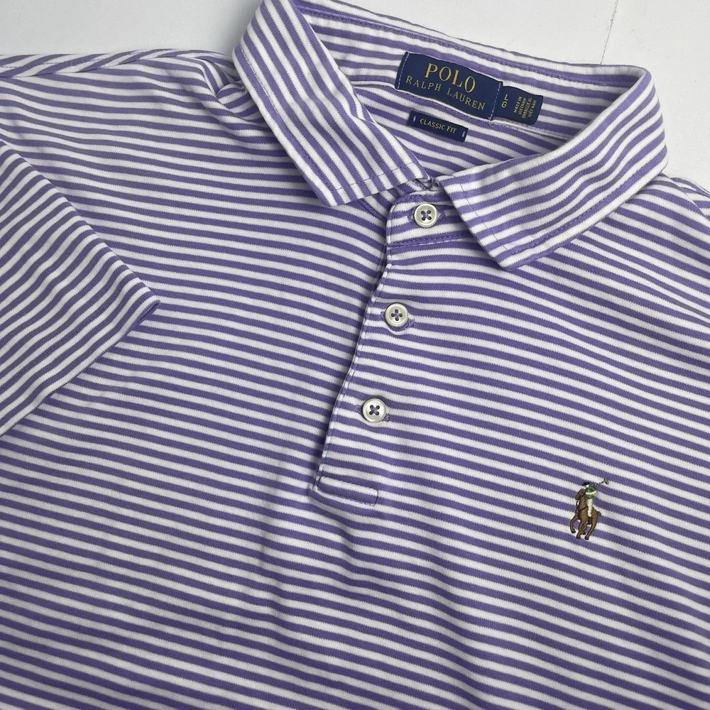 Polo Ralph Lauren Classic Fit Men's Large Purple White Stripe Flesh Pony